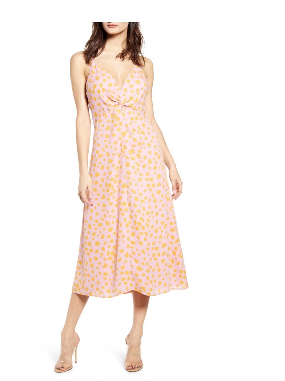Leith animal print funky knot front slip midi dress size S